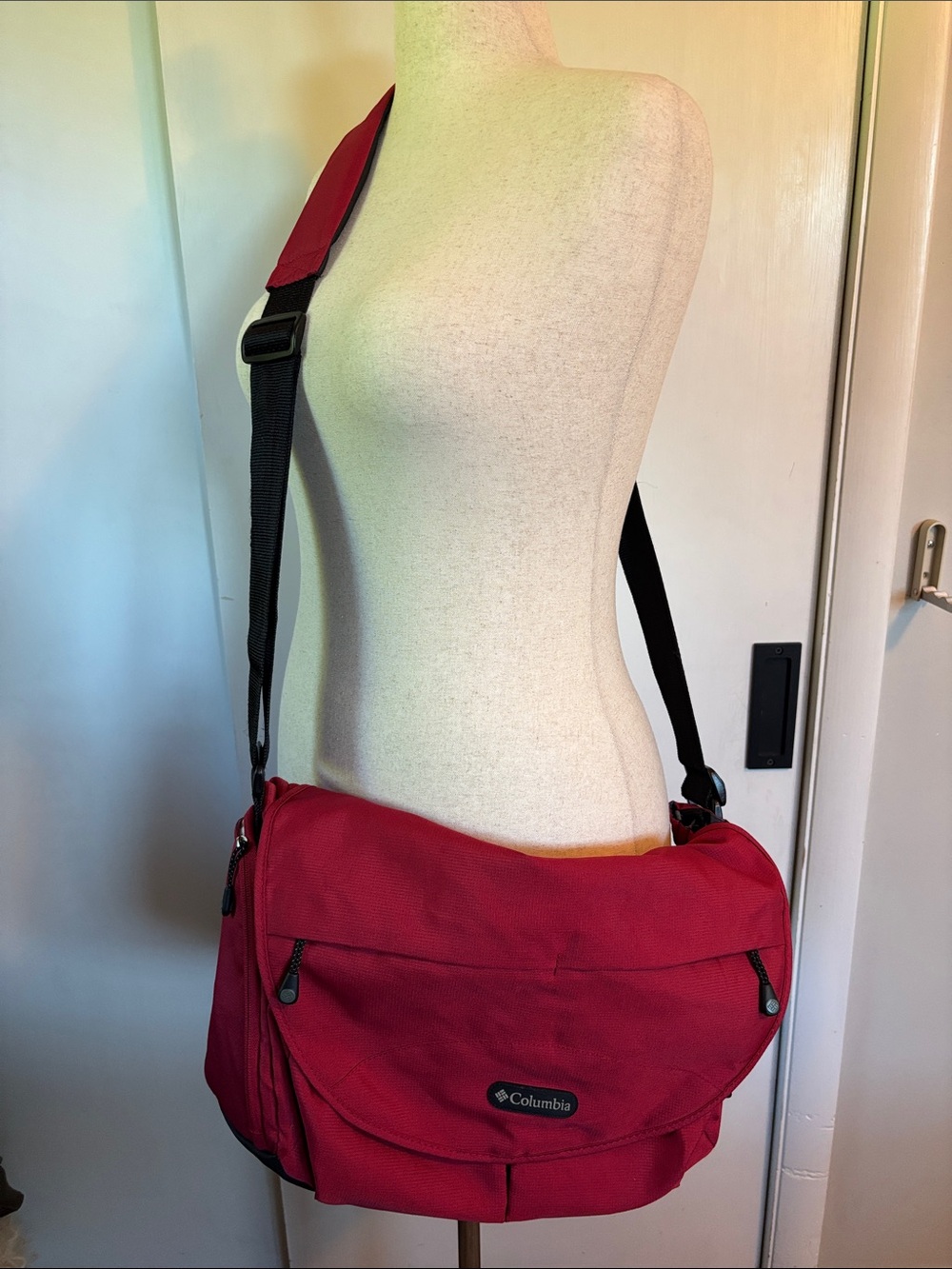 Columbia Red Baby Bag with Black Strap